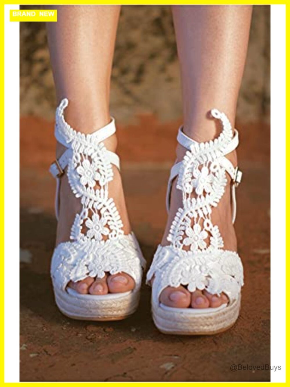 Woven Wedge Platform Sandals Open Toe Ankle Strap PU Leather Bridesmaid Wedding - Picture 2 of 5